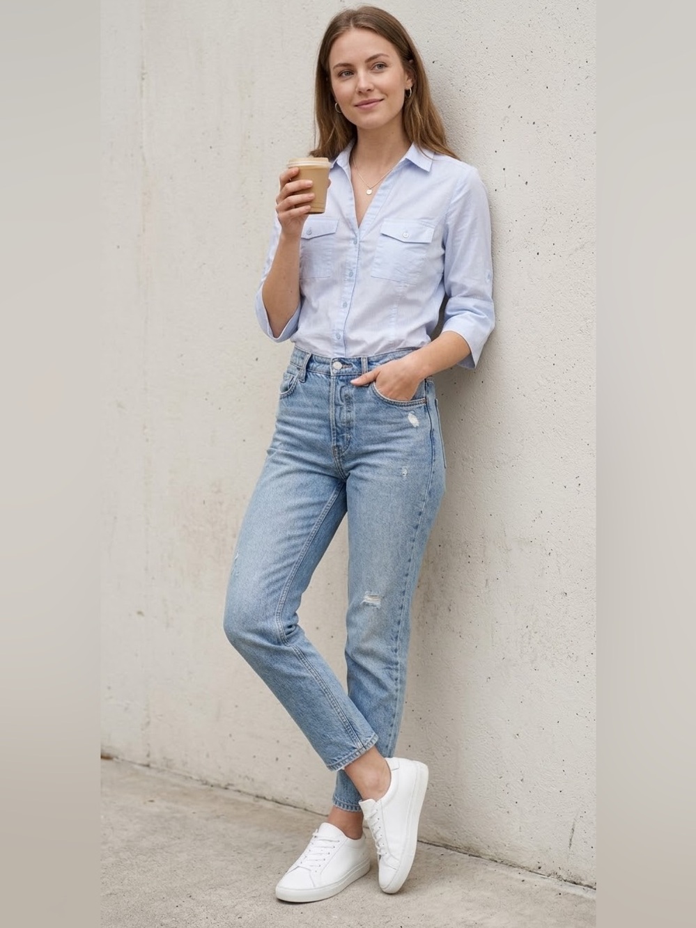 Part Two Cortnia Light Blue Button Up Blouse Size 34 Scandinavian Minimalist